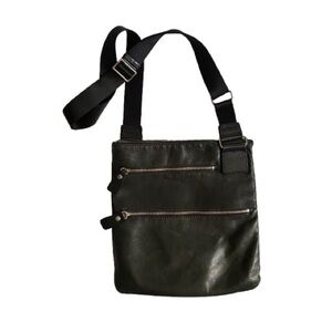 Women's Black Leather Crossbody Bag with Zippers 12.5" x 13" Soft & Supple